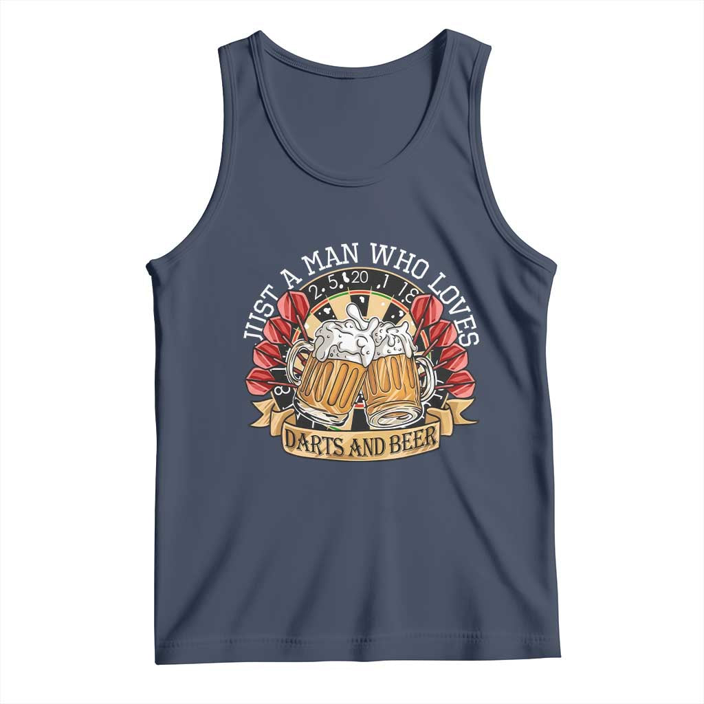 Just A Man Who Loves Darts And Beer Tank Top Funny Dart Player TS12 Navy Print Your Wear