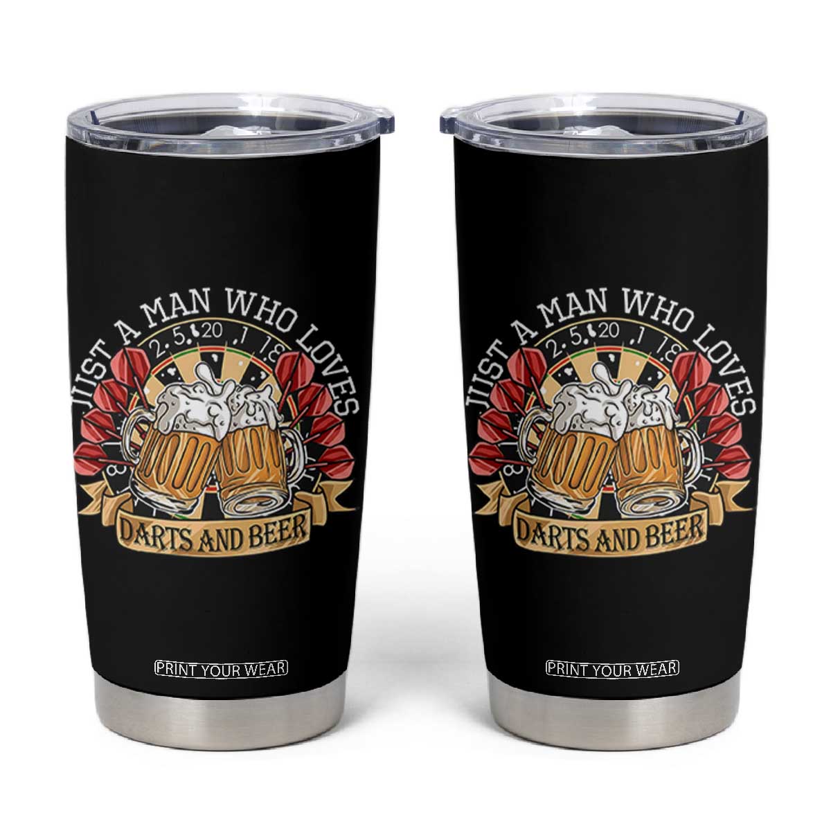 Just A Man Who Loves Darts And Beer Tumbler Cup Funny Dart Player TS12 Black Print Your Wear
