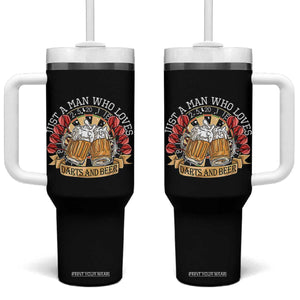 Just A Man Who Loves Darts And Beer Tumbler With Handle Funny Dart Player TS12 One Size: 40 oz Black Print Your Wear