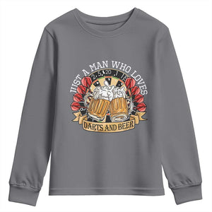 Just A Man Who Loves Darts And Beer Youth Sweatshirt Funny Dart Player TS12 Charcoal Print Your Wear