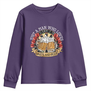 Just A Man Who Loves Darts And Beer Youth Sweatshirt Funny Dart Player TS12 Purple Print Your Wear