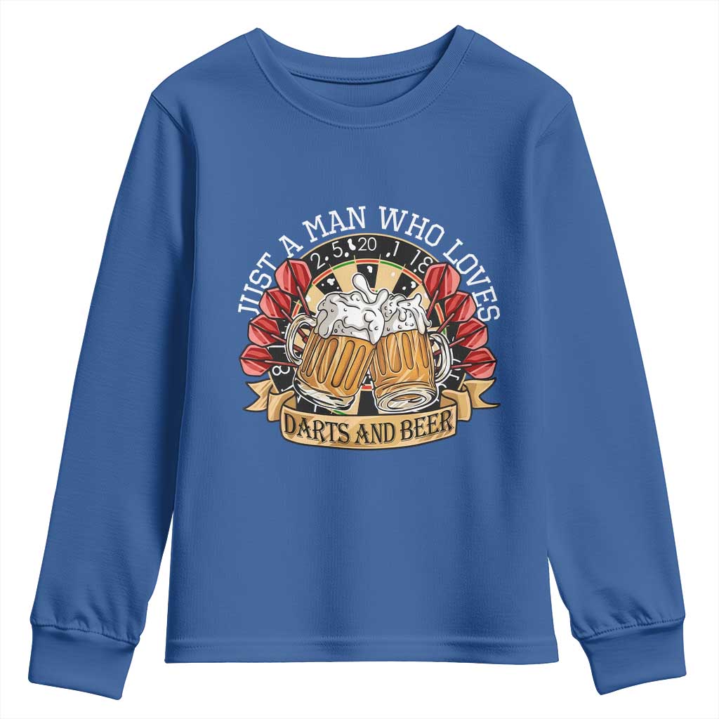 Just A Man Who Loves Darts And Beer Youth Sweatshirt Funny Dart Player TS12 Royal Blue Print Your Wear
