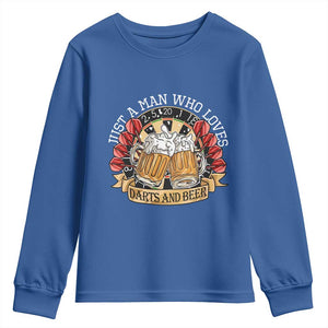Just A Man Who Loves Darts And Beer Youth Sweatshirt Funny Dart Player TS12 Royal Blue Print Your Wear