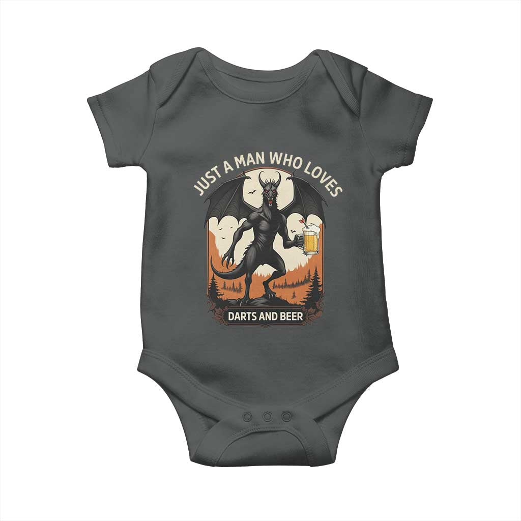 Funny Jersey Devil Loves Darts And Beer Baby Onesie Cryptid Lover Gift TS12 Dark Heather Print Your Wear