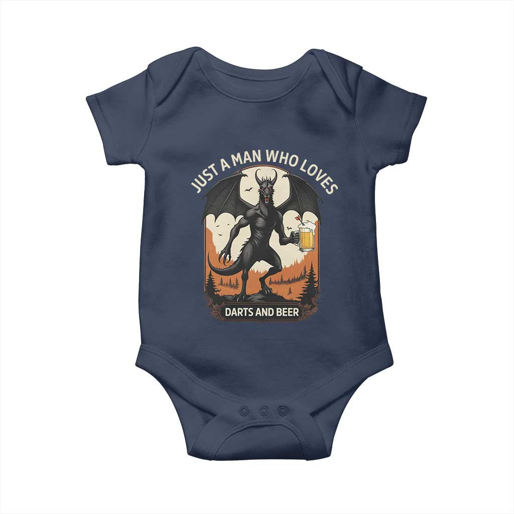 Funny Jersey Devil Loves Darts And Beer Baby Onesie Cryptid Lover Gift TS12 Navy Print Your Wear