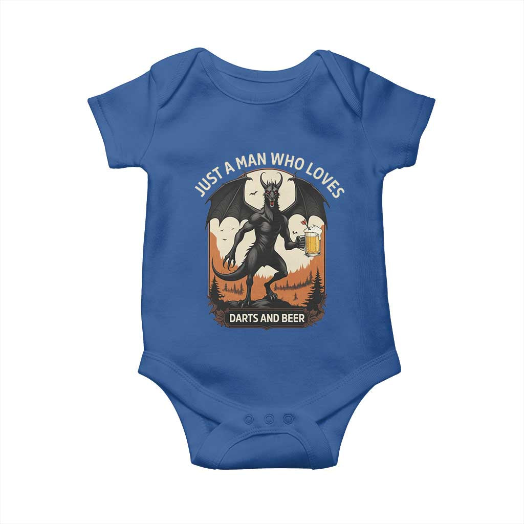 Funny Jersey Devil Loves Darts And Beer Baby Onesie Cryptid Lover Gift TS12 Royal Blue Print Your Wear