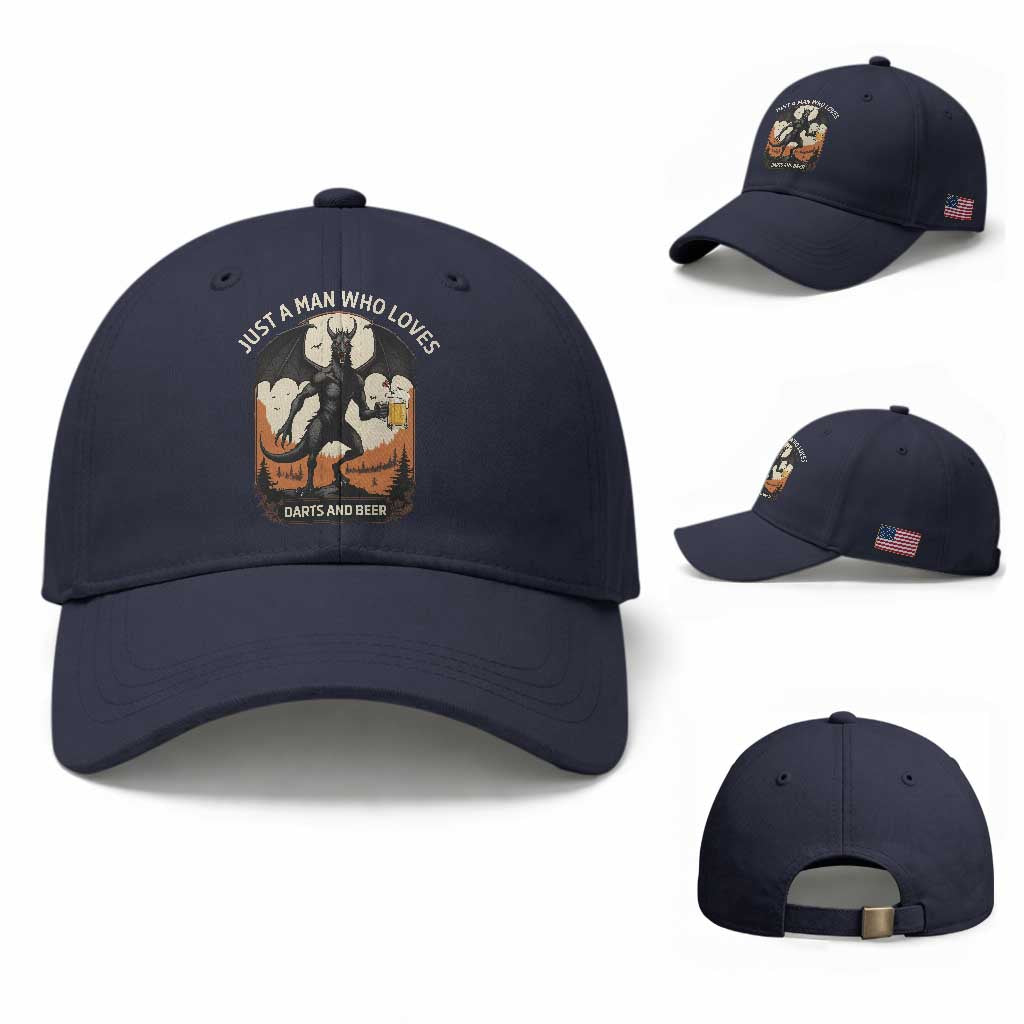 Funny Jersey Devil Loves Darts And Beer Baseball Cap Cryptid Lover Gift TS12 Baseball Cap Universal Fit Navy Print Your Wear