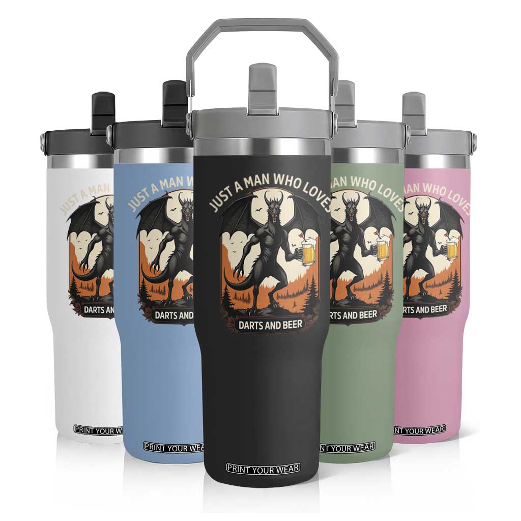 Funny Jersey Devil Loves Darts And Beer Flip Straw Tumbler Cryptid Lover Gift TS12 Print Your Wear