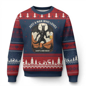 Funny Jersey Devil Loves Darts And Beer Ugly Christmas Sweater Cryptid Lover Gift TS12 Navy Red Print Your Wear