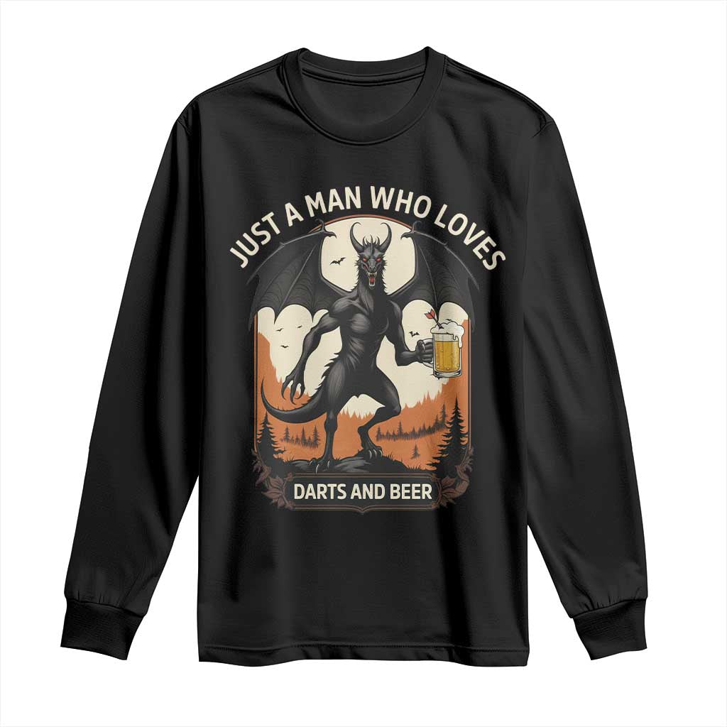 Funny Jersey Devil Loves Darts And Beer Long Sleeve Shirt Cryptid Lover Gift TS12 Black Print Your Wear