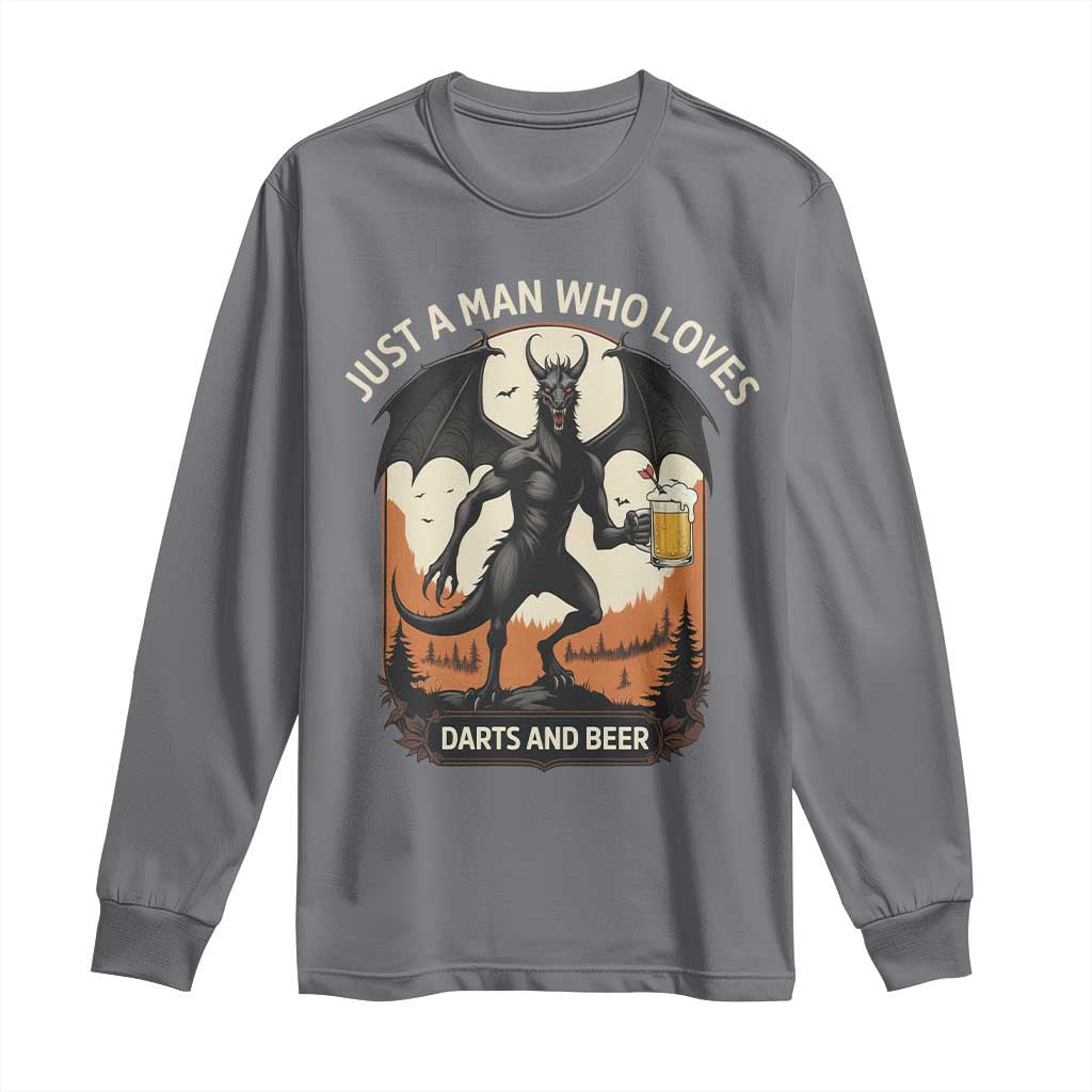 Funny Jersey Devil Loves Darts And Beer Long Sleeve Shirt Cryptid Lover Gift TS12 Charcoal Print Your Wear