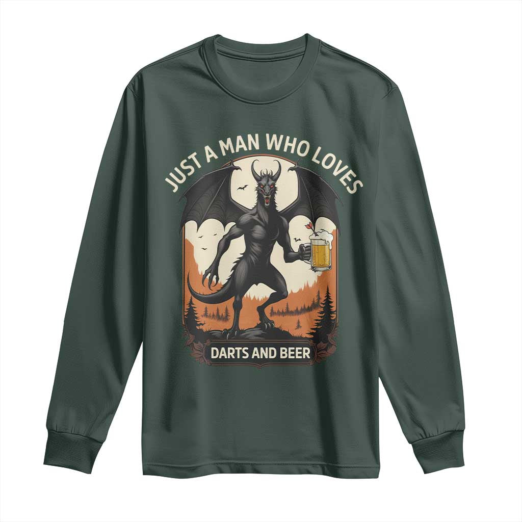 Funny Jersey Devil Loves Darts And Beer Long Sleeve Shirt Cryptid Lover Gift TS12 Dark Forest Green Print Your Wear