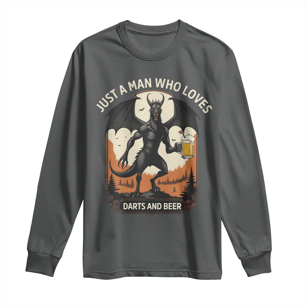 Funny Jersey Devil Loves Darts And Beer Long Sleeve Shirt Cryptid Lover Gift TS12 Dark Heather Print Your Wear