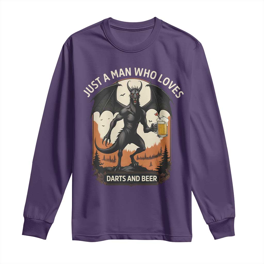 Funny Jersey Devil Loves Darts And Beer Long Sleeve Shirt Cryptid Lover Gift TS12 Purple Print Your Wear
