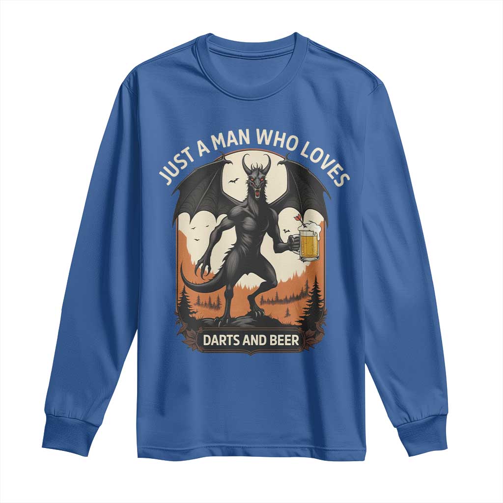 Funny Jersey Devil Loves Darts And Beer Long Sleeve Shirt Cryptid Lover Gift TS12 Royal Blue Print Your Wear