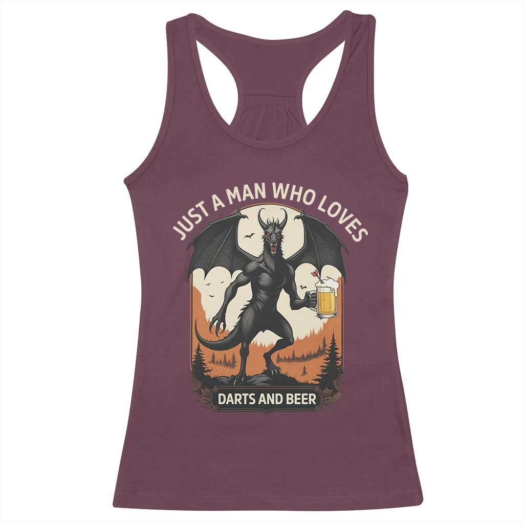 Funny Jersey Devil Loves Darts And Beer Racerback Tank Top Cryptid Lover Gift TS12 Maroon Print Your Wear