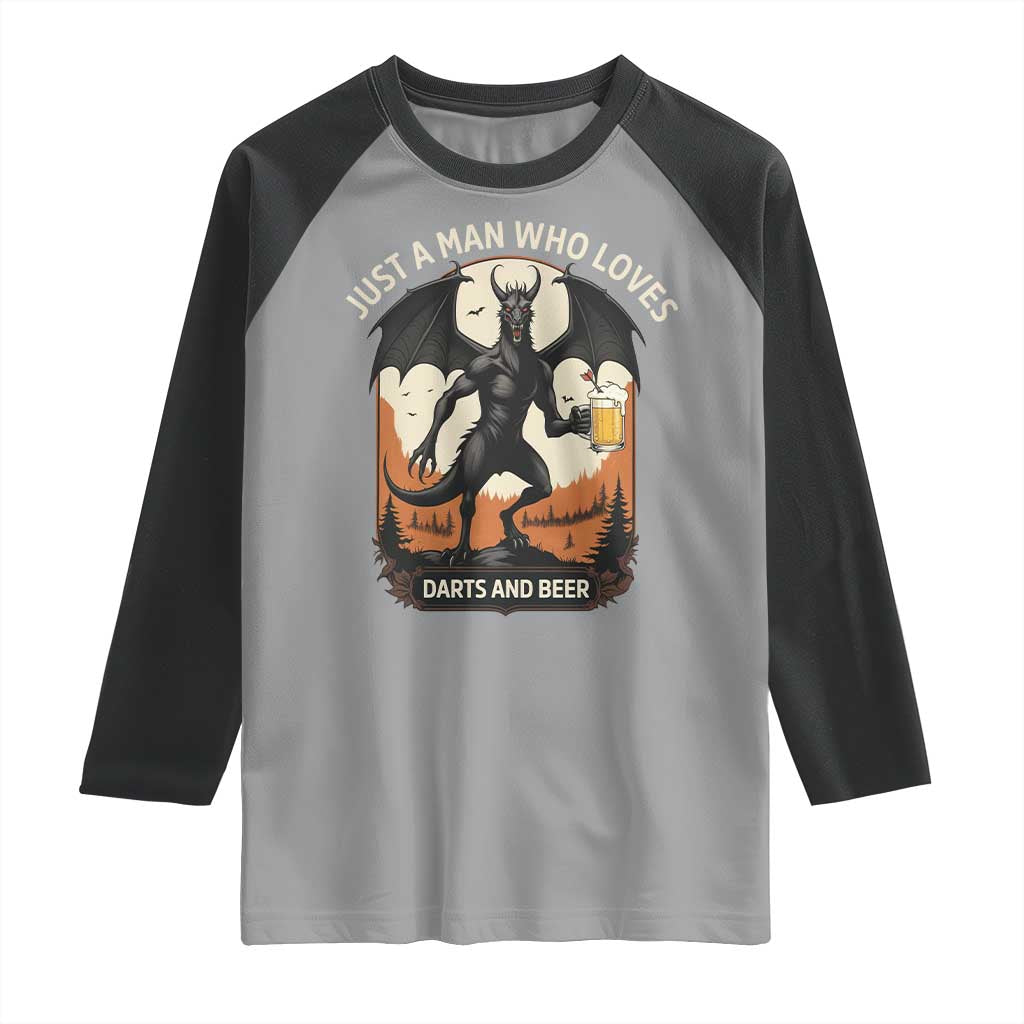 Funny Jersey Devil Loves Darts And Beer Raglan Shirt Cryptid Lover Gift TS12 Sport Gray Black Print Your Wear