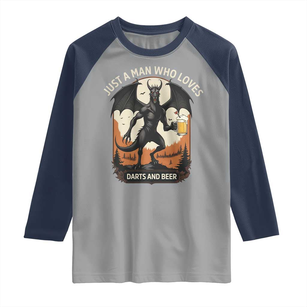 Funny Jersey Devil Loves Darts And Beer Raglan Shirt Cryptid Lover Gift TS12 Sport Gray Navy Print Your Wear