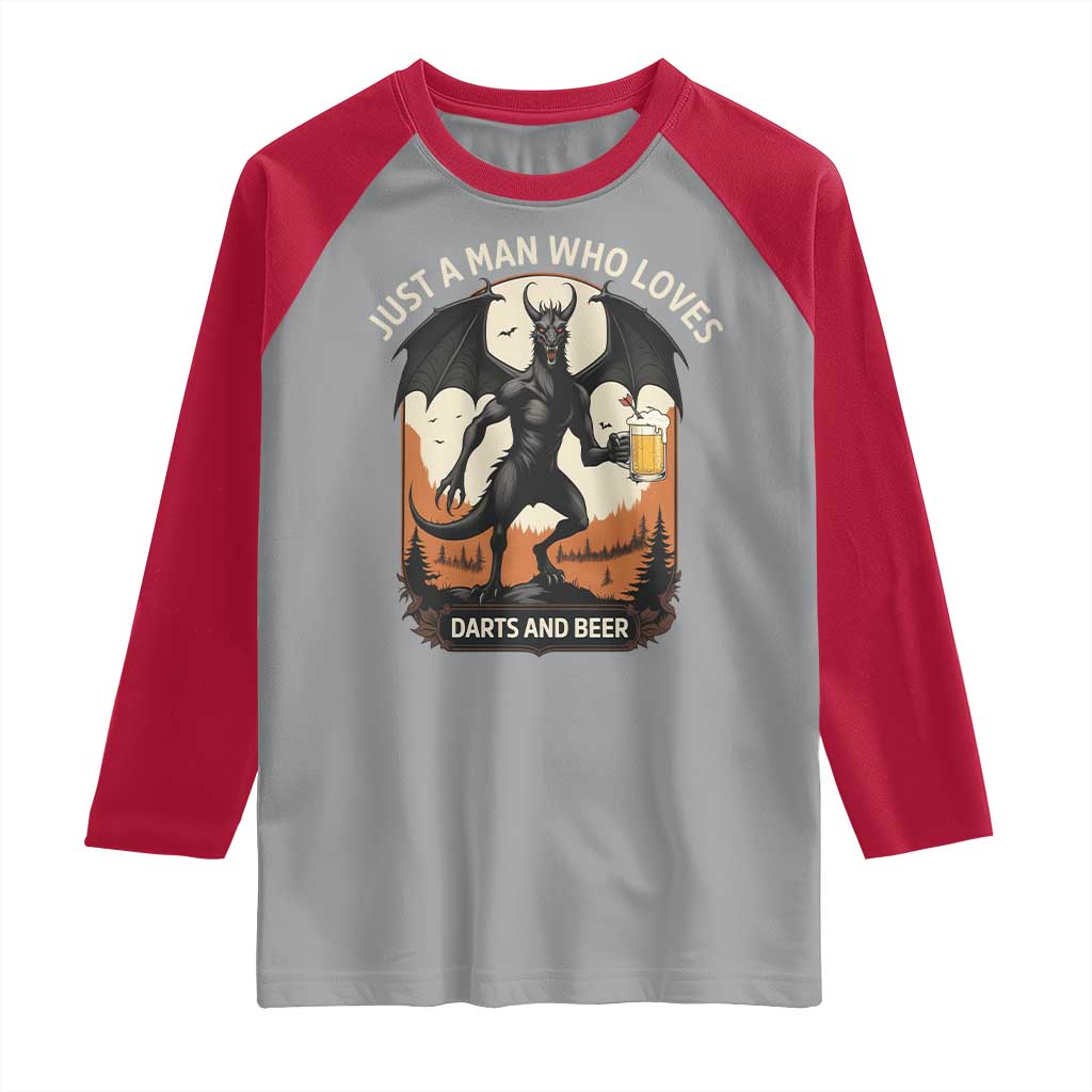 Funny Jersey Devil Loves Darts And Beer Raglan Shirt Cryptid Lover Gift TS12 Sport Gray Red Print Your Wear
