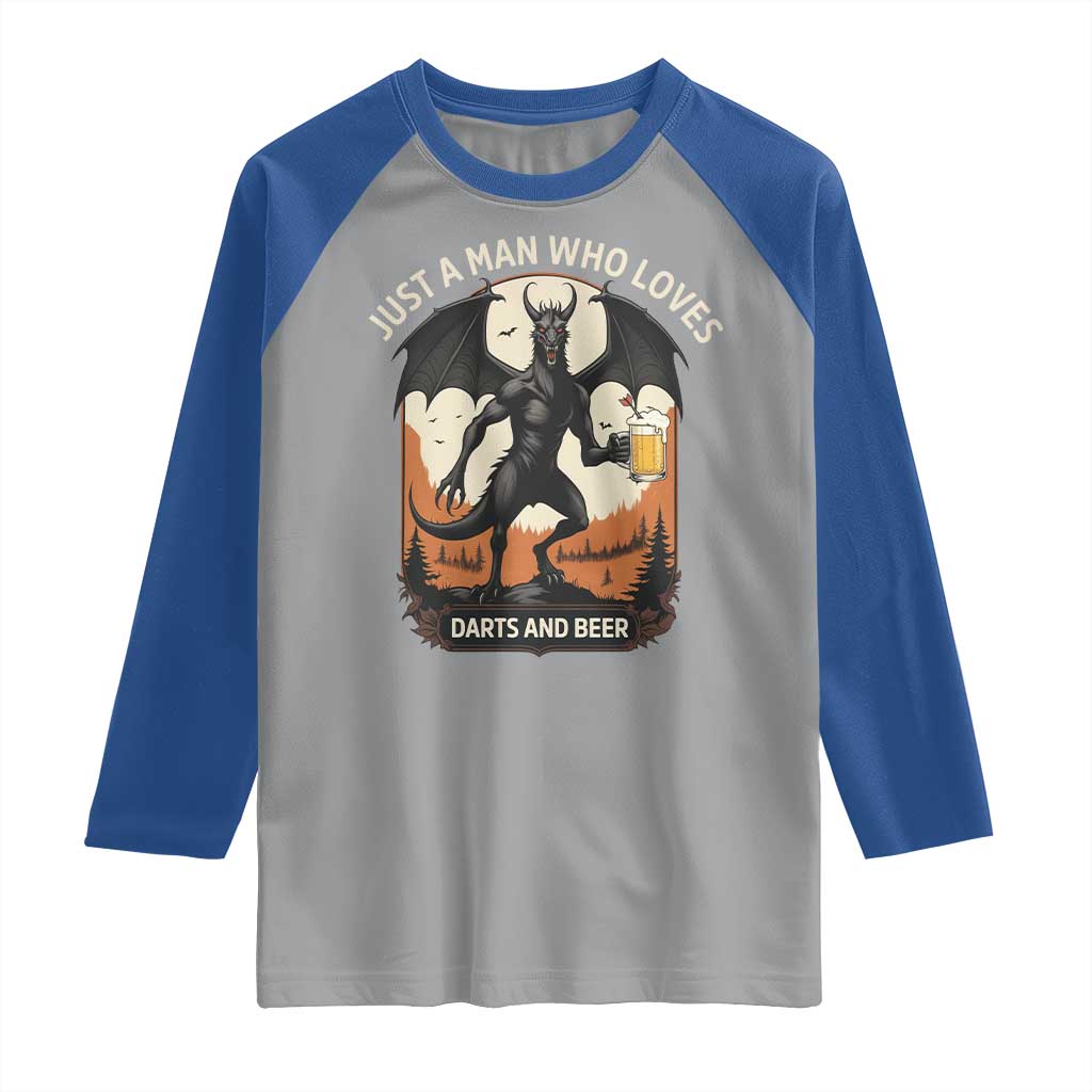 Funny Jersey Devil Loves Darts And Beer Raglan Shirt Cryptid Lover Gift TS12 Sport Gray Royal Print Your Wear