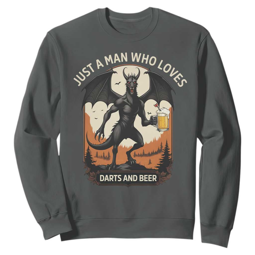 Funny Jersey Devil Loves Darts And Beer Sweatshirt Cryptid Lover Gift TS12 Dark Heather Print Your Wear