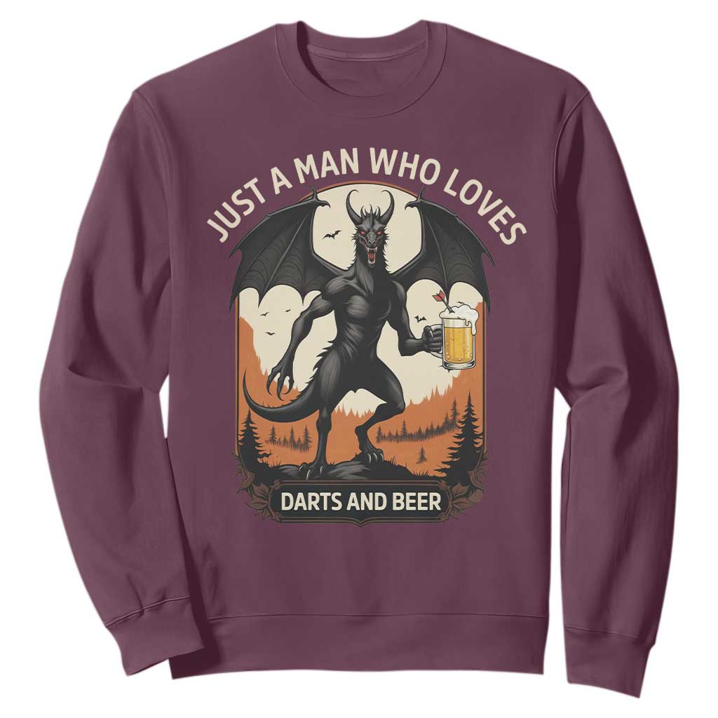 Funny Jersey Devil Loves Darts And Beer Sweatshirt Cryptid Lover Gift TS12 Maroon Print Your Wear