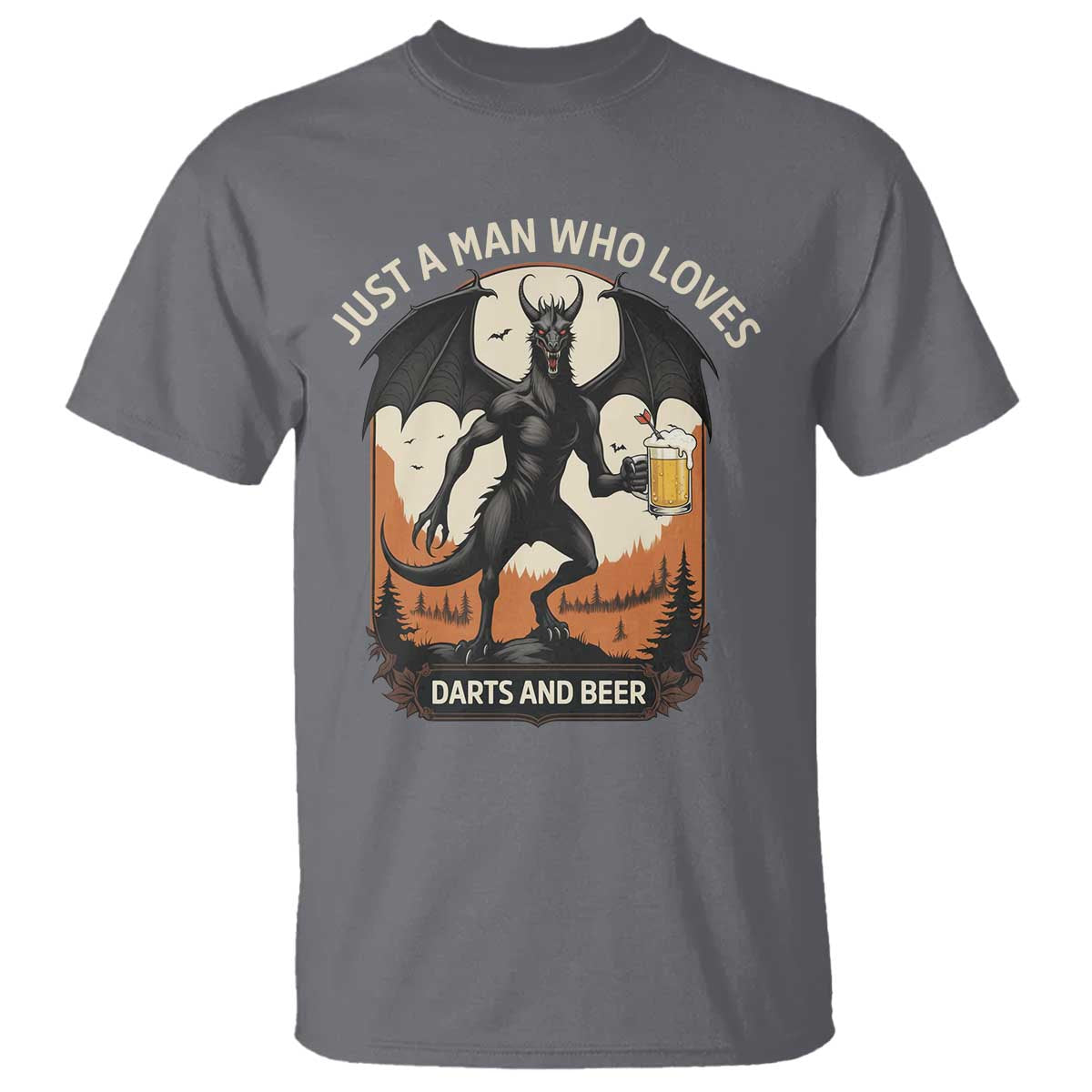Funny Jersey Devil Loves Darts And Beer T Shirt Cryptid Lover Gift TS12 Charcoal Print Your Wear