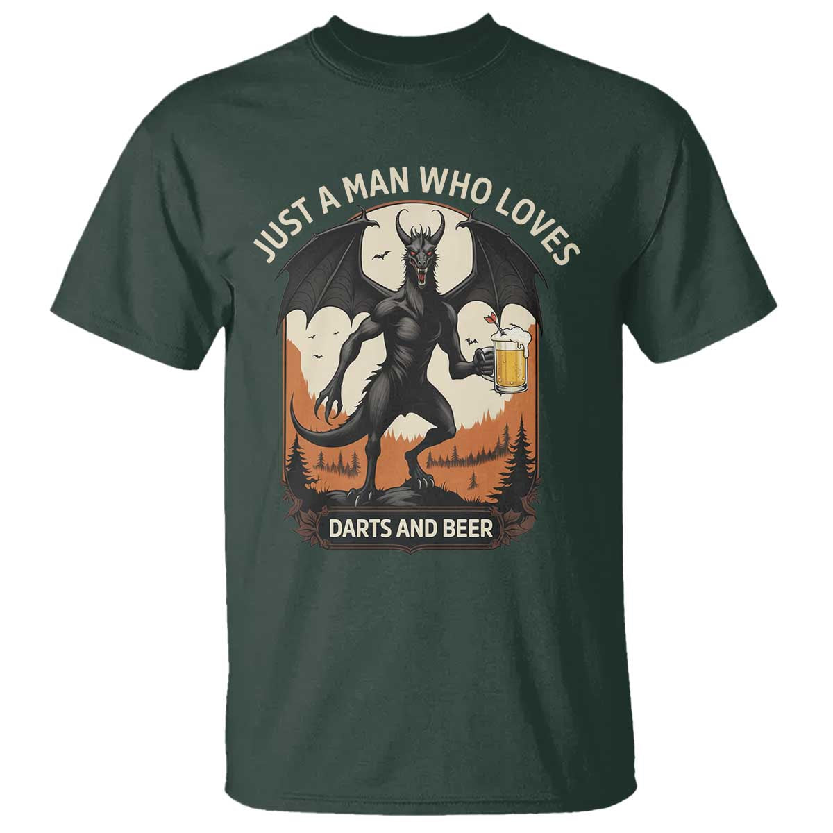 Funny Jersey Devil Loves Darts And Beer T Shirt Cryptid Lover Gift TS12 Dark Forest Green Print Your Wear