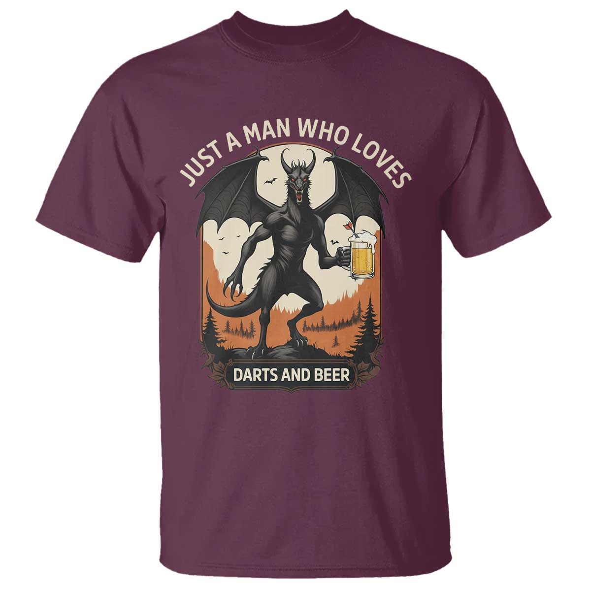 Funny Jersey Devil Loves Darts And Beer T Shirt Cryptid Lover Gift TS12 Maroon Print Your Wear