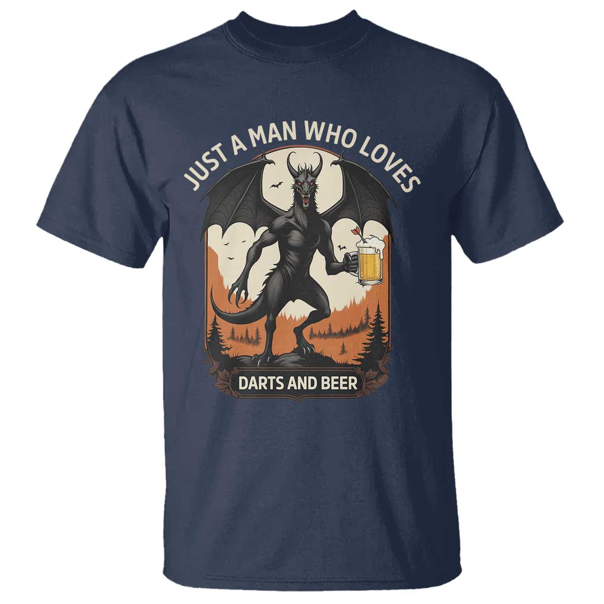 Funny Jersey Devil Loves Darts And Beer T Shirt Cryptid Lover Gift TS12 Navy Print Your Wear