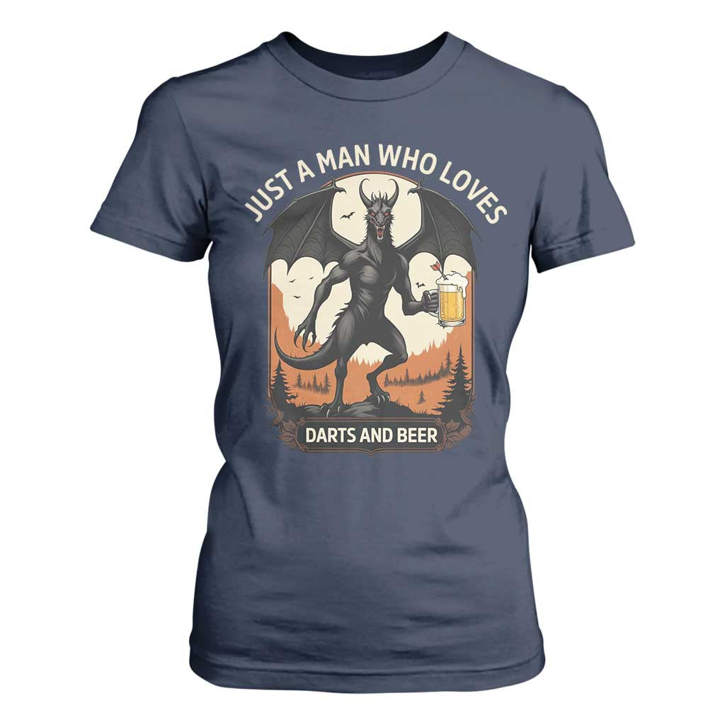Funny Jersey Devil Loves Darts And Beer T Shirt For Women Cryptid Lover Gift TS12 Navy Print Your Wear