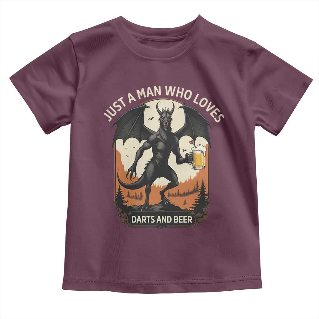 Funny Jersey Devil Loves Darts And Beer Toddler T Shirt Cryptid Lover Gift TS12 Maroon Print Your Wear