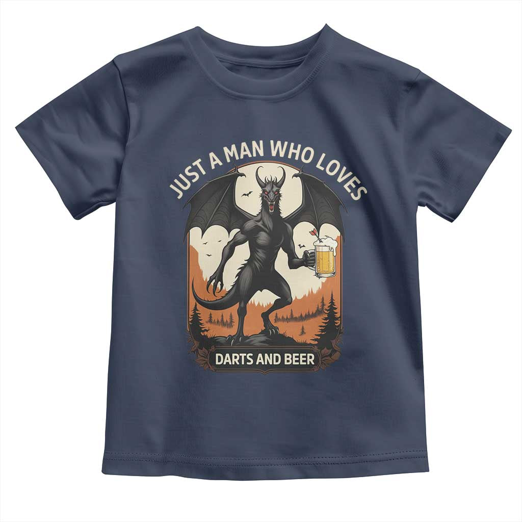 Funny Jersey Devil Loves Darts And Beer Toddler T Shirt Cryptid Lover Gift TS12 Navy Print Your Wear