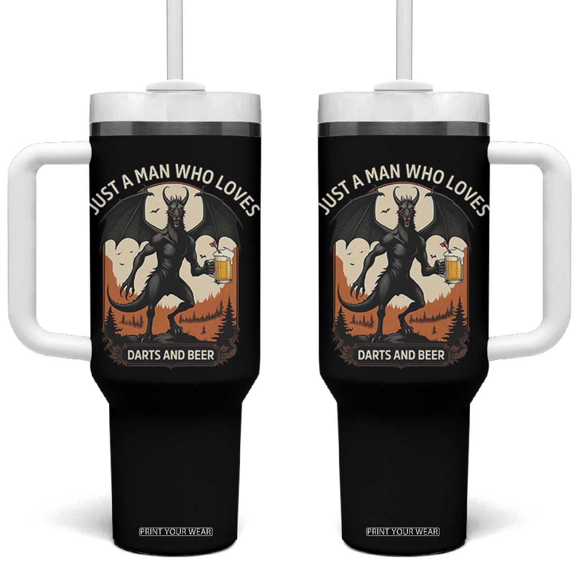 Funny Jersey Devil Loves Darts And Beer Tumbler With Handle Cryptid Lover Gift TS12 One Size: 40 oz Black Print Your Wear