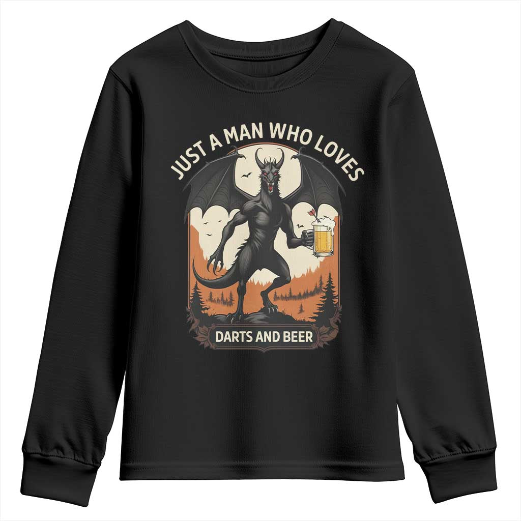 Funny Jersey Devil Loves Darts And Beer Youth Sweatshirt Cryptid Lover Gift TS12 Black Print Your Wear