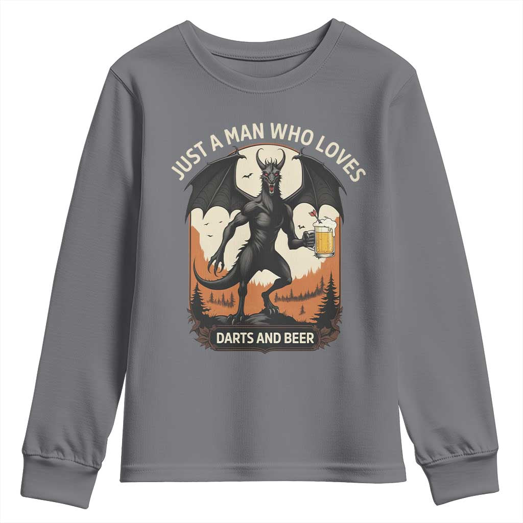 Funny Jersey Devil Loves Darts And Beer Youth Sweatshirt Cryptid Lover Gift TS12 Charcoal Print Your Wear