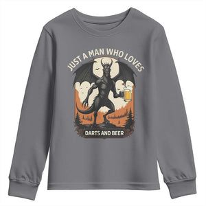 Funny Jersey Devil Loves Darts And Beer Youth Sweatshirt Cryptid Lover Gift TS12 Charcoal Print Your Wear