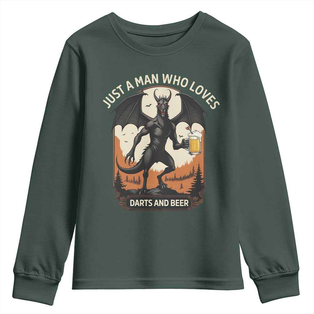 Funny Jersey Devil Loves Darts And Beer Youth Sweatshirt Cryptid Lover Gift TS12 Dark Forest Green Print Your Wear