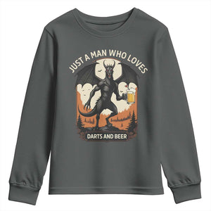 Funny Jersey Devil Loves Darts And Beer Youth Sweatshirt Cryptid Lover Gift TS12 Dark Heather Print Your Wear