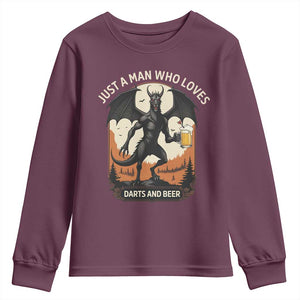 Funny Jersey Devil Loves Darts And Beer Youth Sweatshirt Cryptid Lover Gift TS12 Maroon Print Your Wear