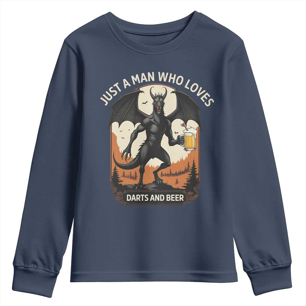Funny Jersey Devil Loves Darts And Beer Youth Sweatshirt Cryptid Lover Gift TS12 Navy Print Your Wear