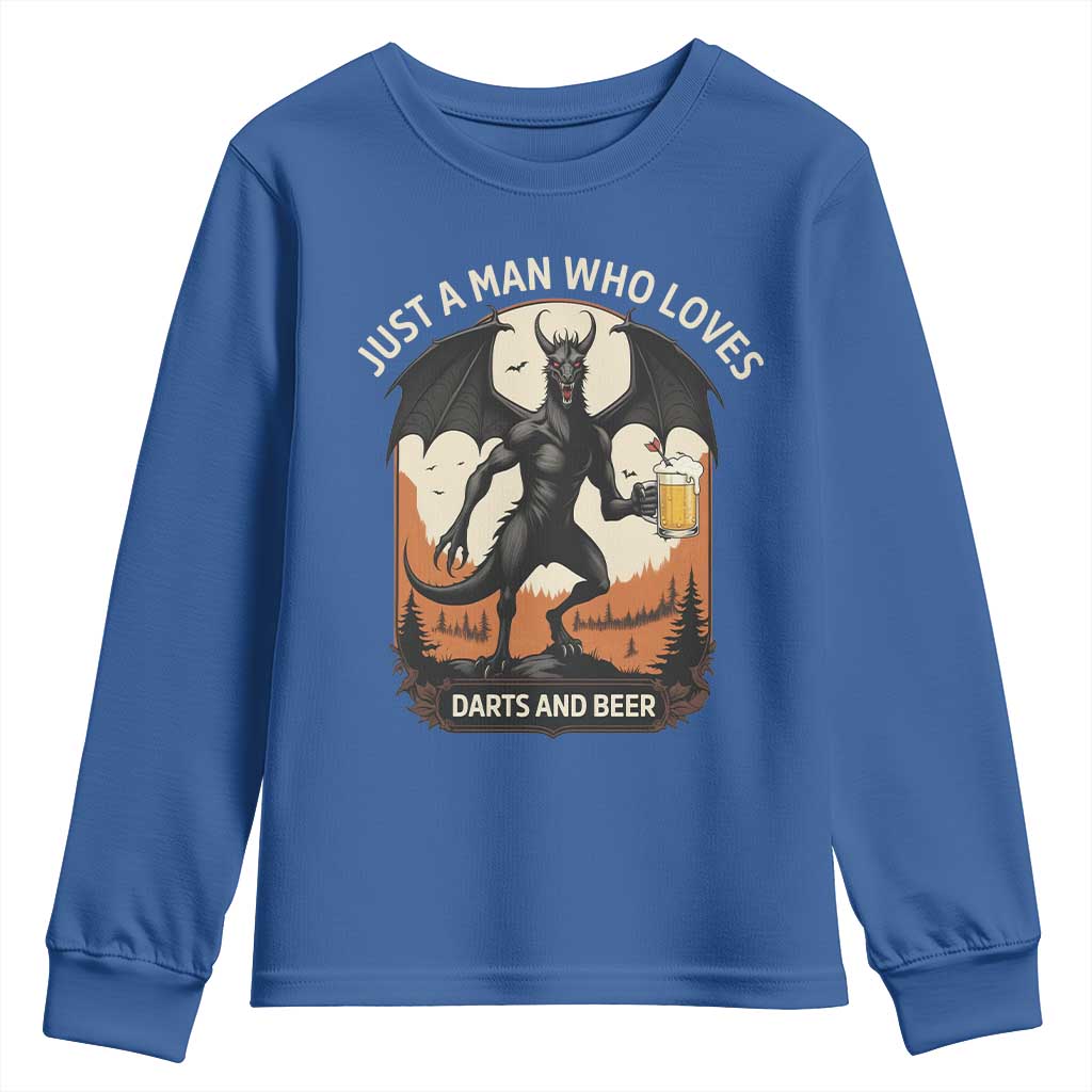 Funny Jersey Devil Loves Darts And Beer Youth Sweatshirt Cryptid Lover Gift TS12 Royal Blue Print Your Wear