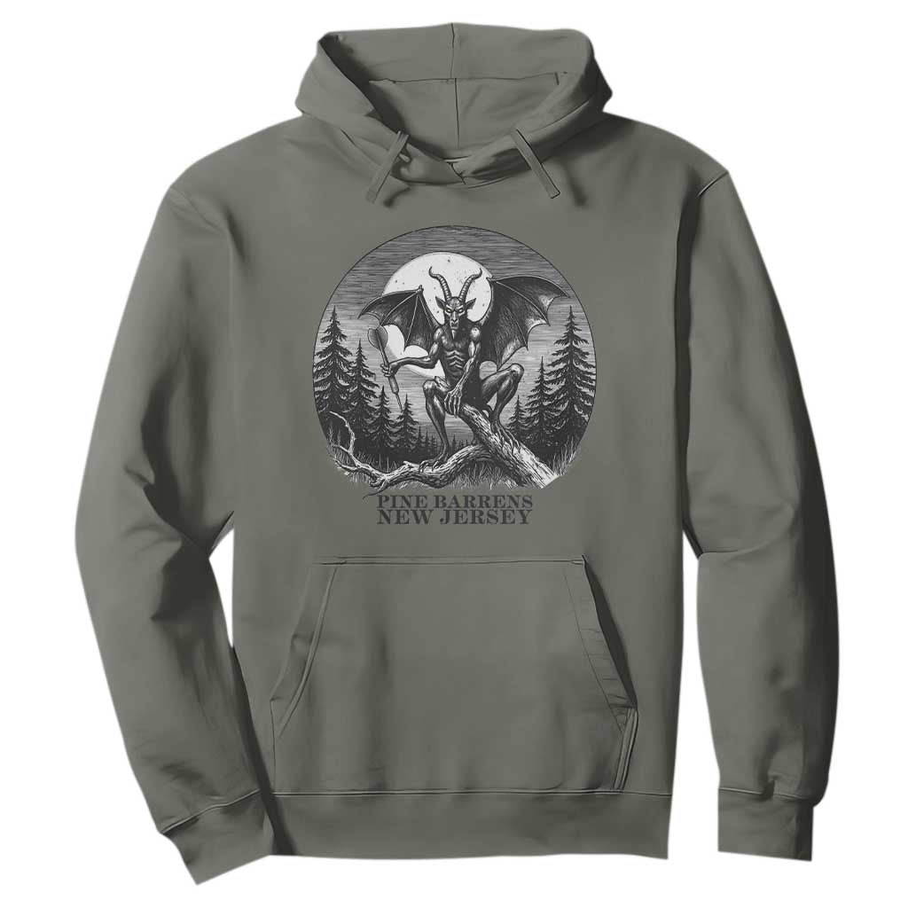 Jersey Devil Playing Dart Hoodie Gothic Horror Gift Pine Barrens New Jersey TS12 Military Green Print Your Wear