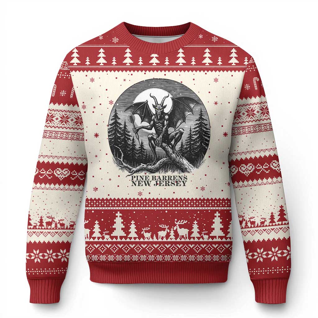 Jersey Devil Playing Dart Ugly Christmas Sweater Gothic Horror Gift Pine Barrens New Jersey TS12 Beige Red Print Your Wear