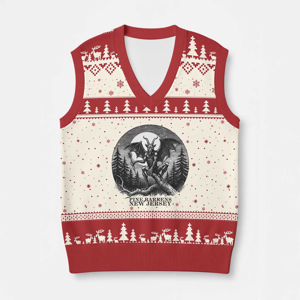 Jersey Devil Playing Dart V-Neck Knit Sweater Vest Gothic Horror Gift Pine Barrens New Jersey TS12 Beige Red Print Your Wear