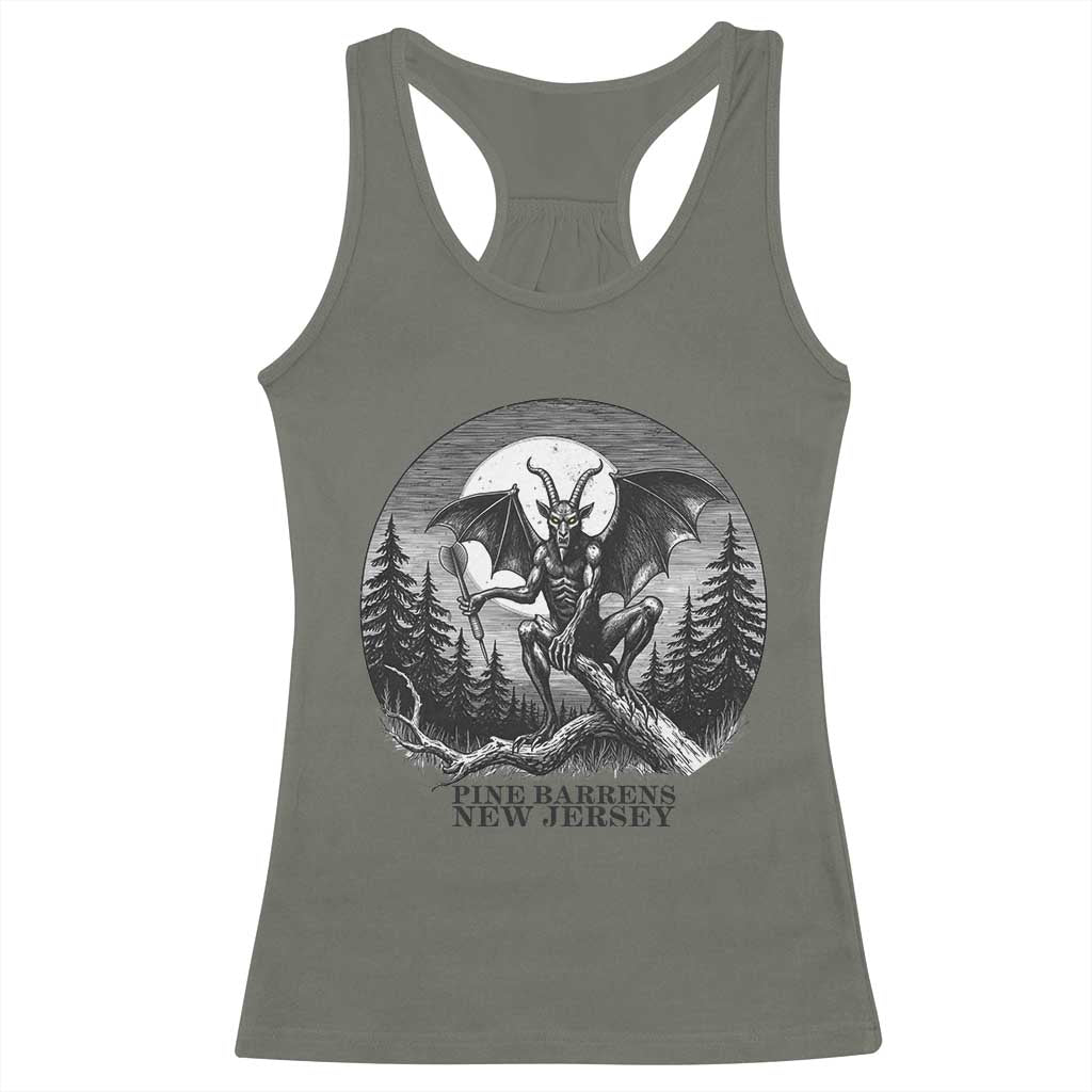 Jersey Devil Playing Dart Racerback Tank Top Gothic Horror Gift Pine Barrens New Jersey TS12 Military Green Print Your Wear