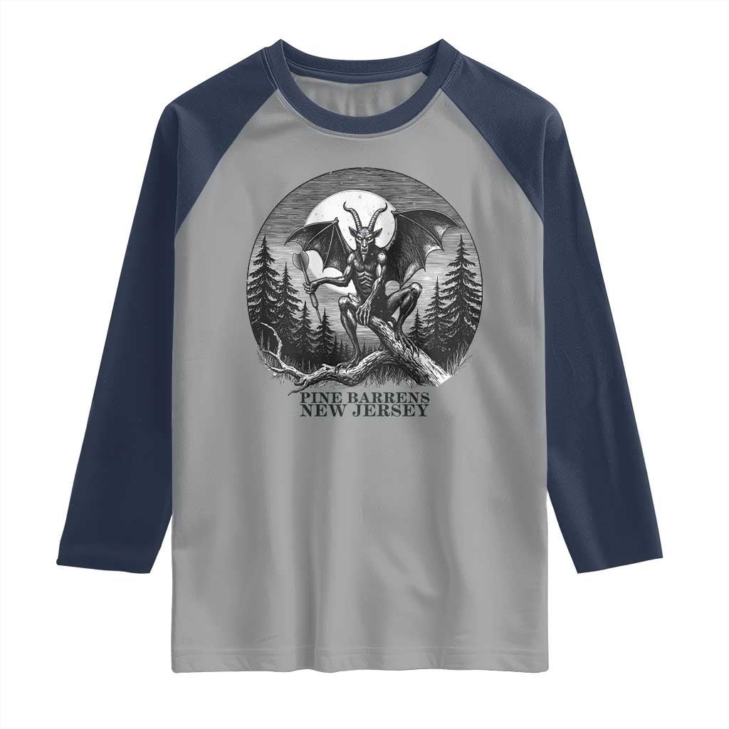 Jersey Devil Playing Dart Raglan Shirt Gothic Horror Gift Pine Barrens New Jersey TS12 Sport Gray Navy Print Your Wear