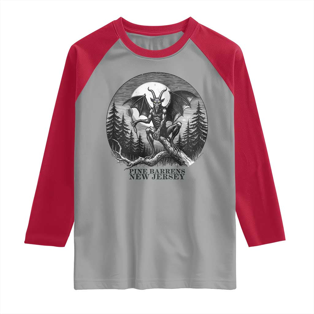 Jersey Devil Playing Dart Raglan Shirt Gothic Horror Gift Pine Barrens New Jersey TS12 Sport Gray Red Print Your Wear