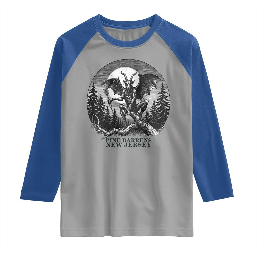 Jersey Devil Playing Dart Raglan Shirt Gothic Horror Gift Pine Barrens New Jersey TS12 Sport Gray Royal Print Your Wear