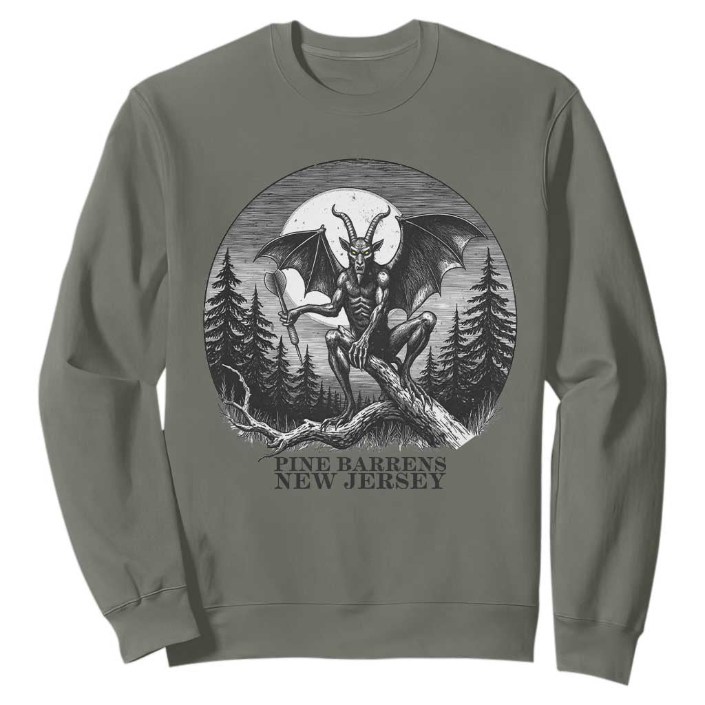 Jersey Devil Playing Dart Sweatshirt Gothic Horror Gift Pine Barrens New Jersey TS12 Military Green Print Your Wear
